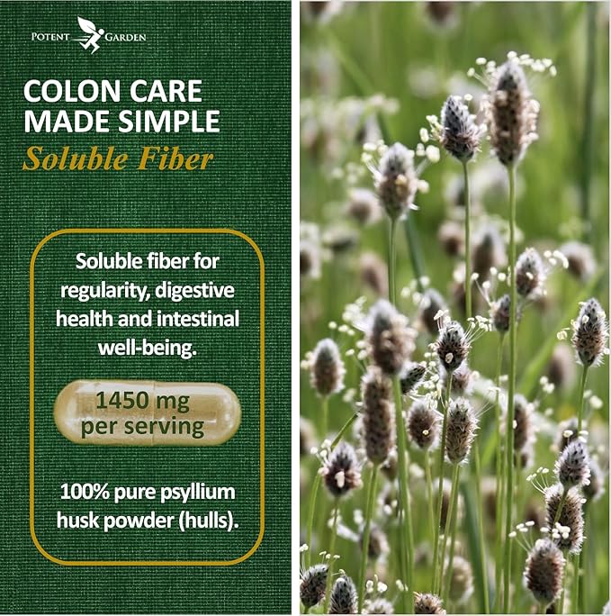 Potent Garden Psyllium Husk Capsules All Natural & Powerful Soluble Dietary Fiber Supplement Helps Support Regularity & Digestion, 240 Caps