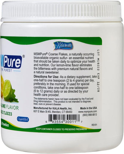 KALA HEALTH MSMPure Lemon Lime Flavored Coarse MSM Powder Flakes – Organic Sulfur for Joint Flexibility, Skin Appearance, and Hair & Nail Support – 1 lb, USA Made, Distilled Crystals
