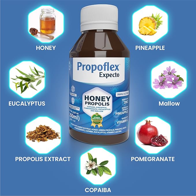 Beelife Propoflex Expecto Cough Syrup - Triple-Action - Natural Cough Syrup for Kids & Adults - Made in Brazil Green Propolis - Zinc, Bromelain, Vitamin C- 150 ml