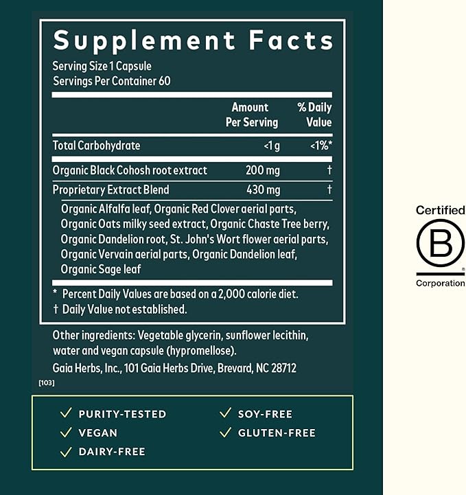 Gaia Herbs Menopause Support Daytime - Helps Maintain Hormone Balance and Well-Being for Women - with Vitex, Black Cohosh, St. John’s Wort, and Oats - 60 Vegan Liquid Phyto-Capsules (20-Day Supply)