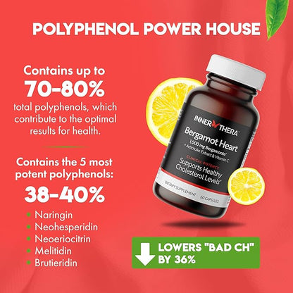 Bergamot Heart -1000mg Certified Bergamonte Italian Citrus Bergamot -Highest Polyphenols - Cardiologist Developed & Clinically Proven - Bergamot Supplement for High Cholesterol & Heart Health