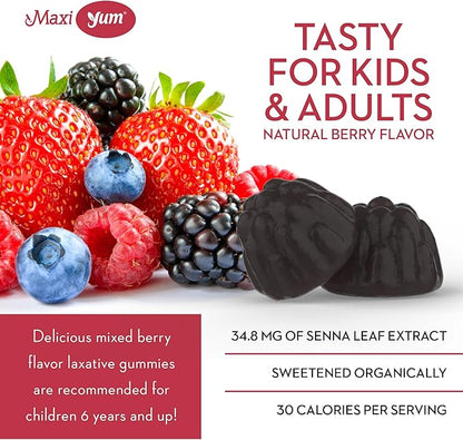 Maxi Health Laxative Gummies - Chewable Vegan Gummy Laxative for Adults & Kids Ages 6 and Up - All-Natural Laxative w/Senokot Extract & Mixed Natural Fruit Flavors (Berry, 60 Count, Pack of 2)