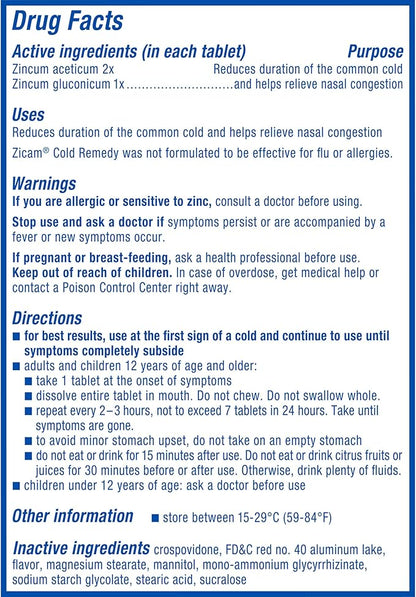 Zicam Cold Remedy Zinc Rapidmelts, Cherry Flavor, Homeopathic, Cold Shortening Medicine, Shortens Cold Duration, 25 Count