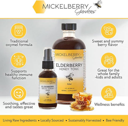 Mickelberry Gardens Elderberry Honey Tonic, Sambucus Syrup, Black Elderberry - Immune Support for Adults and Kids, 4 Ounces (Pack of 2)