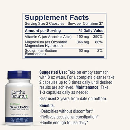 Earth's Bounty - Oxy-Cleanse Colon Conditioner - Gentle Colon Cleanse for Digestive Wellness - Constipation Relief - Natural Colon Detox - 75 Capsules