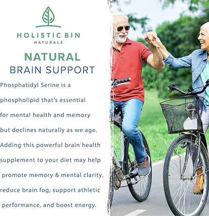 Holistic Bin Phosphatidylserine Powder | Phosphatidylserine Supplement Powder Extracted from Non GMO Soy Lecithin | Nootropics Brain Support Supplement for Memory & Focus