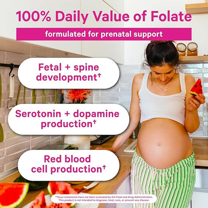 Pink Stork Folate: Methyl Folate - MTHFR Acid, Natural Form of Folic Acid for Pregnancy, Formulated for Mom + Baby, Women-Owned, 60 Capsules (Packaging May Vary)