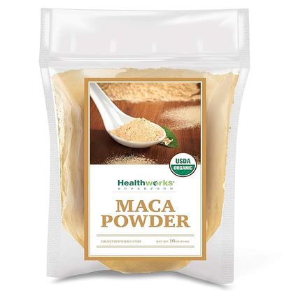 Healthworks Superfoods Organic Maca Powder Raw - 16 Oz / 1 Lb - Certified Organic Flour Use - Keto, Vegan & Non-GMO - Premium Peruvian Origin - Breakfast, Smoothies, Baking & Coffee - Antioxidant
