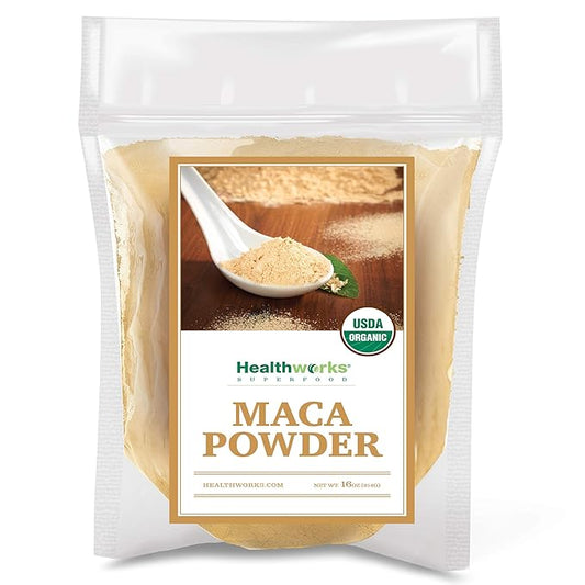 Healthworks Superfoods Organic Maca Powder Raw - 16 Oz / 1 Lb - Certified Organic Flour Use - Keto, Vegan & Non-GMO - Premium Peruvian Origin - Breakfast, Smoothies, Baking & Coffee - Antioxidant