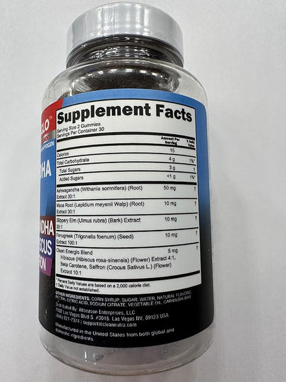 Ashwagandha Maca Root Gummies with Fenugreek Hibiscus Slippery Elm Saffron Extract & Beta Carotene | Peach Flavor Vegan Gummy Vitamins Adaptogen Cortisol Supplement Energlo by Clean Nutra (2)