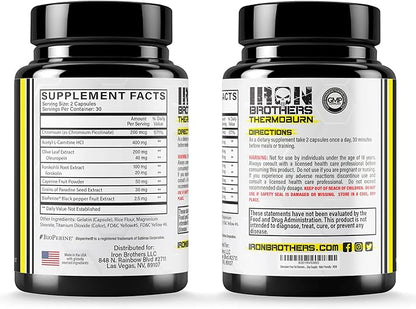 Iron Brothers Supplements Stimulant Free Fat Burners for Women and Men – Weight Loss - Non Stim Thermogenic Fat Burner – Dietary Supplement – Metabolism Booster with Cayenne Pepper – 30 Day Supply
