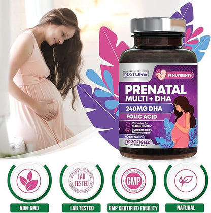 Prenatal Vitamins for Women - Multivitamin with DHA, Folic Acid, Vitamin C, B12, Iron & Omega-3 - Before, During & Post Pregnancy Supplement for Healthy Growth & Brain Development - 120 Softgels