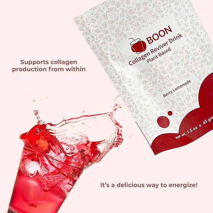 Boon Collagen Reviver Drink – Plant-Based Collagen Booster Supplement for Beautiful & Radiant Skin – Organic, Vegan Collagen Powder – Berry Lemonade Flavor, 15 Servings