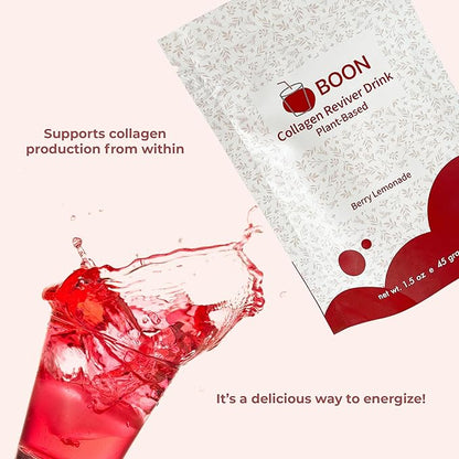 Boon Collagen Reviver Drink – Plant-Based Collagen Booster Supplement for Beautiful & Radiant Skin – Organic, Vegan Collagen Powder – Berry Lemonade Flavor, 15 Servings