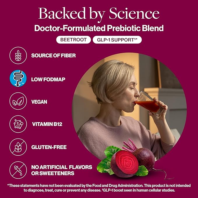 resG prebeet Prebiotic - Fiber Digestion Supplement, Drinkable GLP-1, Powder Packets for Women & Men, On The Go Gut Health Drink Mix, Gluten Free, Sugar Free - 30 Stick Packs