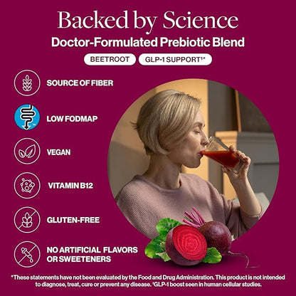 resG prebeet Prebiotic - Fiber Digestion Supplement, Drinkable GLP-1, Powder Packets for Women & Men, On The Go Gut Health Drink Mix, Gluten Free, Sugar Free - 30 Stick Packs