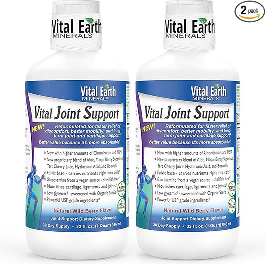 Vital Earth Liquid Joint Support Supplement 2-Pack – Glucosamine, Chondroitin, MSM Plus Hyaluronic Acid, Boswellia & Fulvic Acid (70+ Trace Minerals), 32 Oz Ea