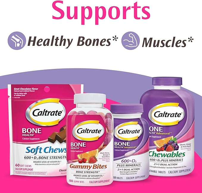 Caltrate Chewables 600 +D3 Plus Minerals Calcium and Vitamin D, Sugar Free, Cherry, Orange and Fruit Punch, 155 count