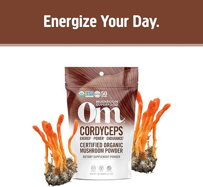 OM MUSHROOM SUPERFOOD Cordyceps Organic Mushroom Powder, 3.5 Ounce, 50 Servings, Energy, Power, Stamina and Endurance Support, Superfood Supplement for Sports Performance