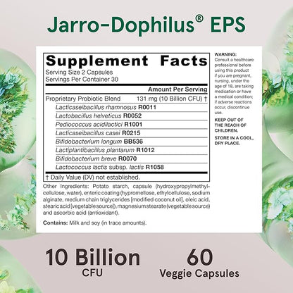 Jarrow Formulas Probiotics 10 Billion CFU - Probiotic Supplement Capsules for Gut Health for Women and Men, 60 Veggie Capsules, Up to 30 Days