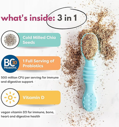 Superseed Organic Milled Chia Seed with VITAMIN D + PROBIOTICS, Omega-3s Prebiotic Fiber Protein, Seeds for 6M+ Babies Toddlers & Kids for Immune & Digestive Support (7oz x 1 Pack)
