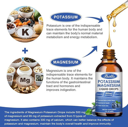 (2 Pack) Potassium Magnesium Supplement Liquid with Potassium, Magnesium,Calcium, Vitamin D3, Zinc, for Adult and Kid, Sugar Free