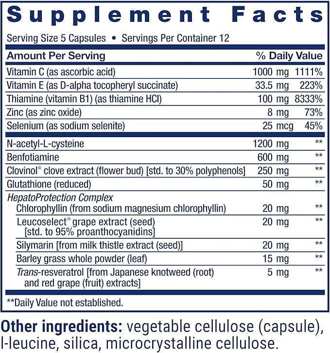 Life Extension Anti-Alcohol Complex, Vitamin C, zinc, Grape Seed, Milk Thistle, Clove Extract, Supports Healthy Alcohol Metabolism & Optimal Liver Function, Gluten-Free, Non-GMO, 60 Capsules