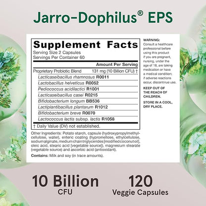 Jarrow Formulas Probiotics 10 Billion CFU - Probiotic Supplement Capsules for Gut Health for Women and Men, 120 Veggie Capsules, Up to 60 Days