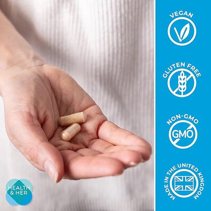 Health & Her Perimenopause Supplement for Women – The UK’s No.1 Perimenopause Supplement - Multi-Nutrient Wellbeing Support for Early Stage of Menopause, Vegan, Gluten-Free, Non GMO (60 ct - 1 Month)