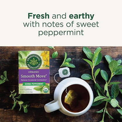 Traditional Medicinals Tea, Organic Smooth Move Peppermint, Relieves Occasional Constipation, Senna, 96 Tea Bags (6 Pack)