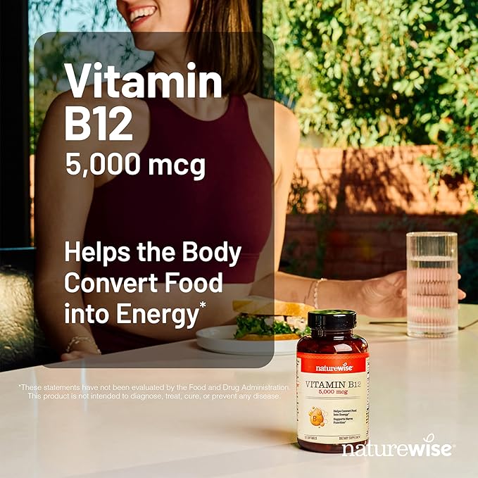 NatureWise Vitamin B12 5000 mcg - Extra Strength - Supplement for Supporting Energy Levels, Mental Clarity, Nervous System Health - Easy-to-Swallow, Soy and Gluten-Free, Non-GMO - 60 Softgels