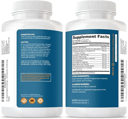 Dr. Tobias Oregano and Caprylic Acid Blend, Gut Flora Balance Complex with Probiotics & Enzymes for Intestinal and Immune Support, Gut Health Supplements for Women & Men, 120 Capsules, 60 Servings