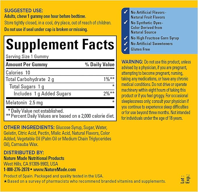 Nature Made Melatonin Gummies 2.5 mg, 100% Drug Free Sleep Aid for Adults, Melatonin Supplement 80 Count, 80 Day Supply