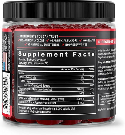 Force Factor Black Maca Gummies, Black Maca Root to Enhance Vitality in Men & Women, Increase Energy & Strength, with BioPerine for Superior Absorption, Delicious Passion Berry Flavor, 60 Gummies