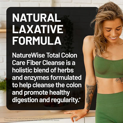 NatureWise Total Colon Care Fiber Cleanse - Natural Laxative Blend - Herbal Laxatives, Prebiotics, & Enzymes for Regularity, Digestion, Weight & Gut Health - Non-GMO - 60 Capsules[30-Day Supply]