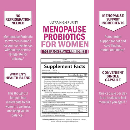 Menopause Supplements for Women - 40 Billion CFU Menopause Probiotics for Women - Support for Hot Flashes Night Sweats Mood Swings and Balance - Non-GMO, 30 Easy-Swallow Capsules, 30 Servings