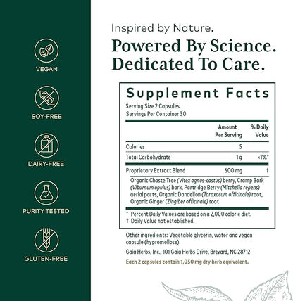 Gaia Herbs Pro Vitex Reproductive Formula - Aids Healthy Ovulation & Reproductive Function* - Supplement with Chaste Tree Berry, Dandelion Root & Ginger Root - 60 Liquid Phyto-Caps (30 Servings)