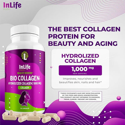 Hydrolyzed Collagen Peptides (60 Count), 1,000mg Per Serving, Beauty Joint and Anti Aging Support for Hair Skin Nails Bones and Joints, Collagen for Women and Men (30-Day Supply) (1)