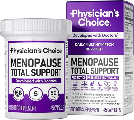 Physician's CHOICE Menopause Probiotic Supplement for Women - Supports Hormone Balance, Hot Flashes, Night Sweats, Weight Management, Bloating & Gut Health - with Black Cohosh, Resveratrol+ - 45ct