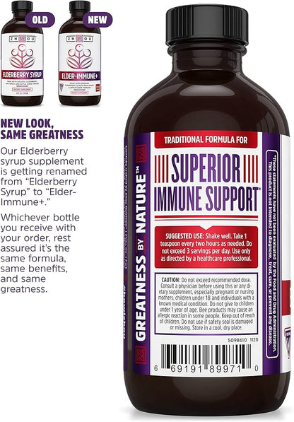 Zhou Nutrition Elder-Mune+ Syrup - Organic Black Elderbery Syrup for Adults, Immune Support Elixir with Apple Cider Vinegar, Echinacea Tincture, Natural Wellness - 8 Fl Oz Glass Bottle