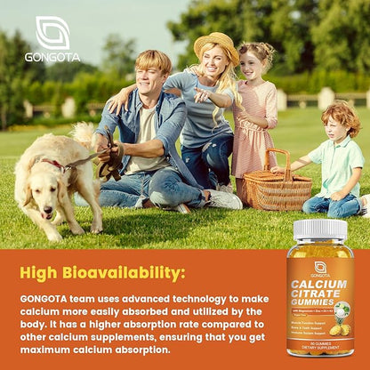 GONGOTA Calcium Citrate 1200mg with Vitamin D3 Gummies, Chewable Calcium for Bone, Muscle, Joints, Immune Support, Calcium Supplements for Women & Men,Sugar Free, Pineapple Flavor - 120 Gummies