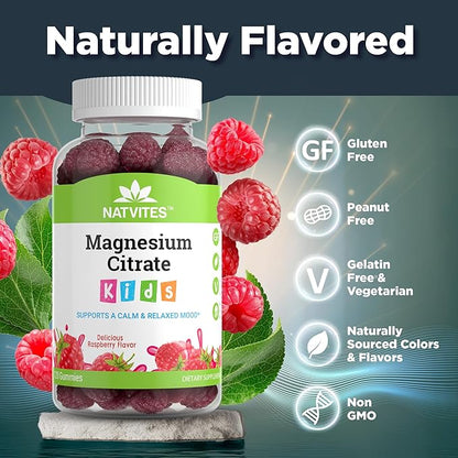 Magnesium for Kids - Magnesium Gummies for Kids - Supports A Calm & Relaxed Mood, Nerve & Bone Health, Healthy Kids Sleep Habits - Gluten Free Gelatin Free Magnesium Calm Gummies (120 Count)