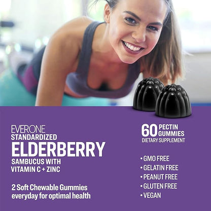 Sambucus Elderberry Gummies for Adults with Vitamin C and Zinc- Immune Support Supplement - Vegan, Gelatin Free, Gluten Free, GMO Free- Delicious Berry Flavored, Black Elderberry Immune Gummy Vitamins
