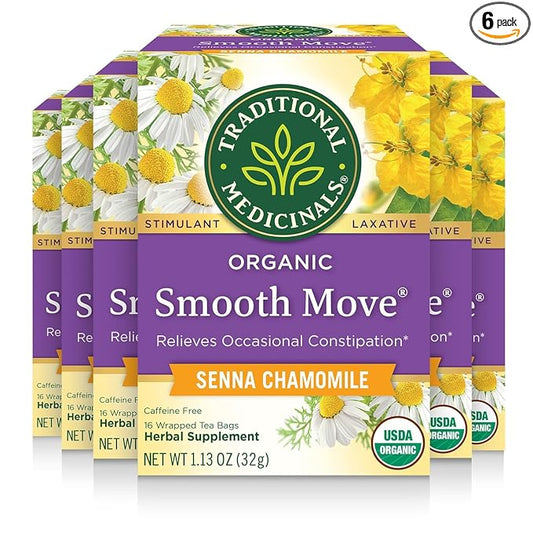 Traditional Medicinals Tea, Organic Smooth Move Chamomile, Relieves Occasional Constipation, Senna, 96 Tea Bags (6 Pack)
