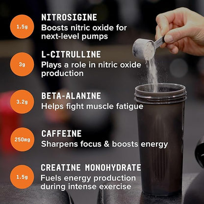 BEYOND RAW LIT Pre Workout Powder Supplement for Men and Women, Energy, Focus, Endurance, Pumps, Nitric Oxide Boost, 250mg Caffeine, Creatine, Beta Alanine, Orange Mango, 30 Servings