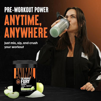 Animal Fury Pre Workout Powder - Green Apple, 350mg Caffeine, BCAA Amino Acids, 2g Beta Alanine, Citrulline & Tyrosine, Energy, Focus, Strength, Endurance, Preworkout for Men & Women, 20 Servings