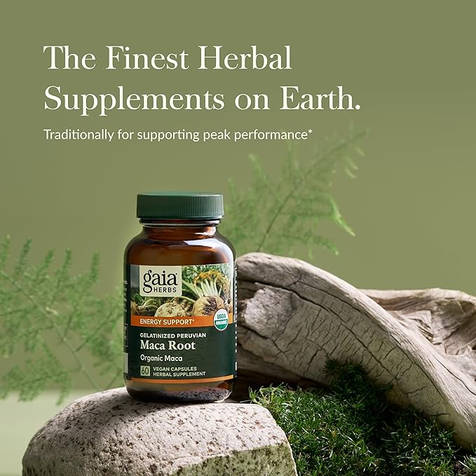 Gaia Herbs Maca Root - Caffeine-Free Natural Energy Supplement - Supports and Maintains Healthy Energy and Stamina - Made with Organic Maca Root (Lepidium meyenii) - 60 Vegan Capsules (30-Day Supply)