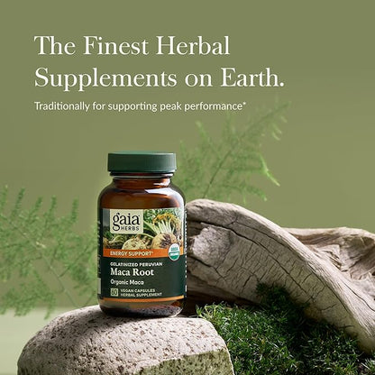 Gaia Herbs Maca Root - Caffeine-Free Natural Energy Supplement - Supports and Maintains Healthy Energy and Stamina - Made with Organic Maca Root (Lepidium meyenii) - 60 Vegan Capsules (30-Day Supply)