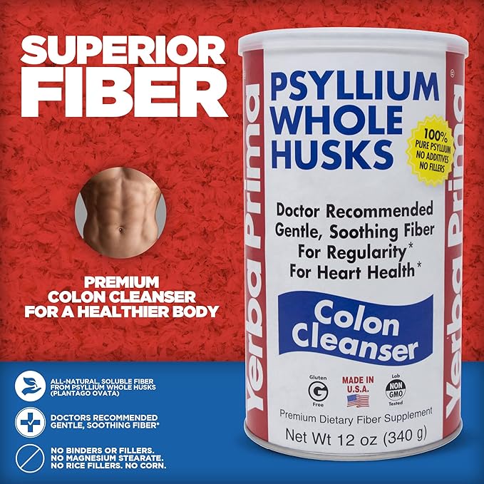 Yerba Prima Psyllium Husk, 12 Ounce - Whole Husk Fiber Supplement, Vegan, No Sugar or Artificial Sweeteners, Non GMO, Gluten Free