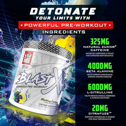 Blast X Advanced Pre Workout Powder, Intense Energy Booster Preworkout for Men & Women, Natural Caffeine + ZumXR®, Beta Alanine, Citrafuze™, L-Citrulline & Taurine for Strength, Focus & Endurance